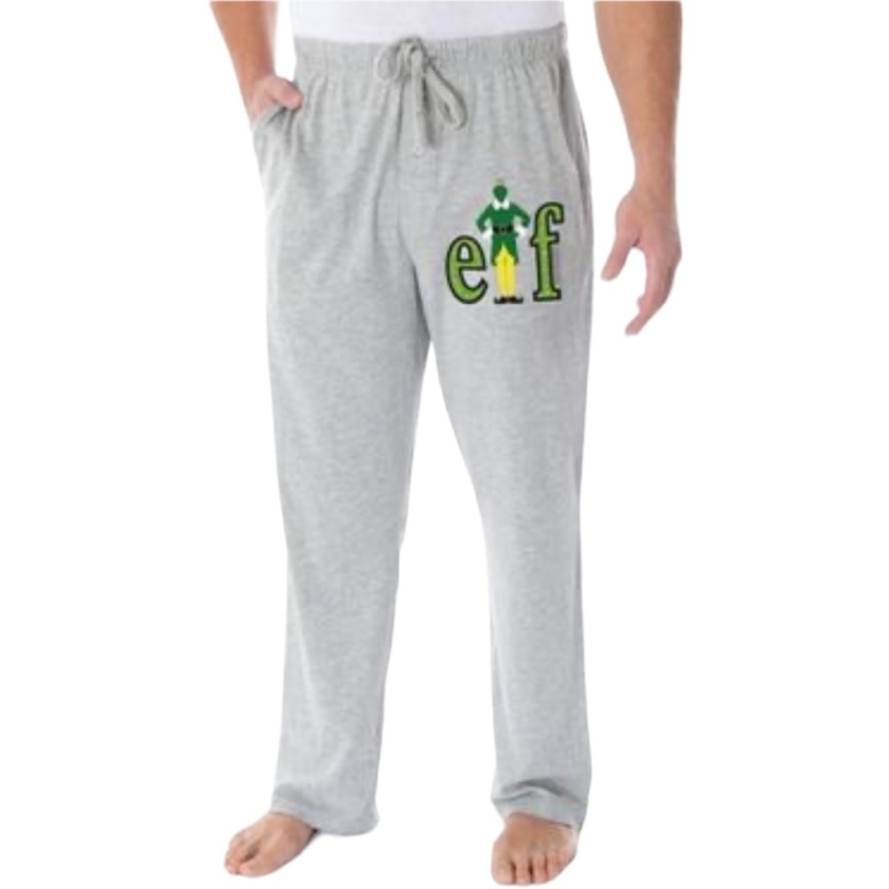 Men’s Elf Holiday Logo Loungewear Sleep Bottoms Pajama Pants Gray XL